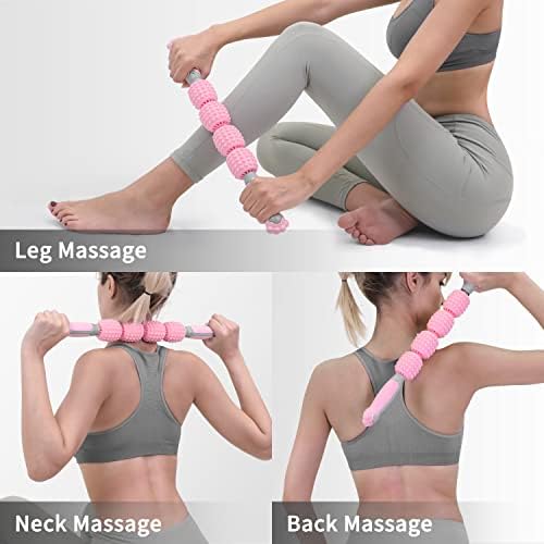 PROIRON Massage Stick,Cute Shape Muscle Roller Stick,360° Tension Reduction,Deep Release,Relieve Soreness, Cramps and Pain,for Leg Back Neck,Pink and Grey,Women and Kids