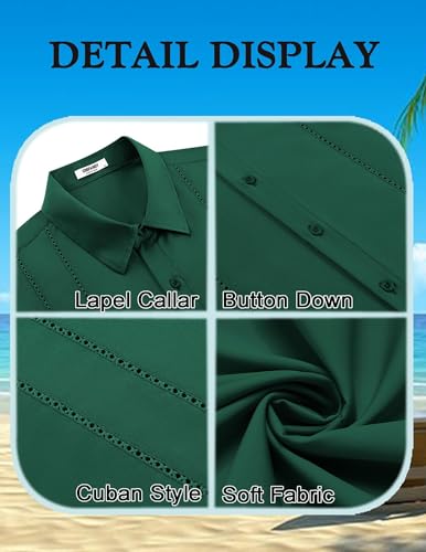 Image of COOFANDY Mens Cuban Guayabera Shirt Short Sleeve Button Down Shirts Summer Beach Vacation Shirts