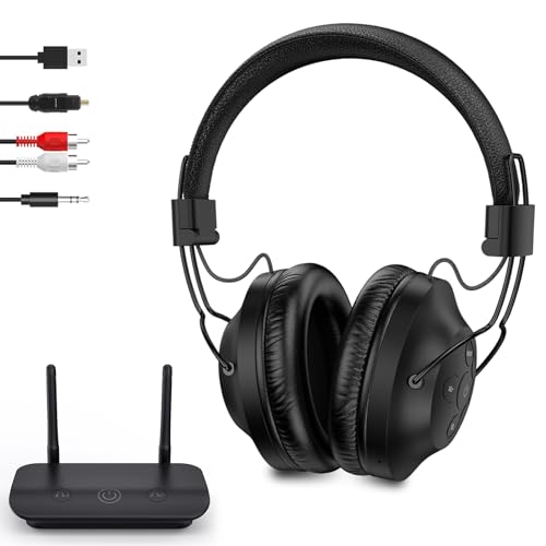 Hspro Wireless Headphones for TV Watching with Transmitter, 295FT Range with Digital Optical, AUX, RCA and USB Output, High Volume Control, 30Hrs Playtime, No Delay,Dark Black