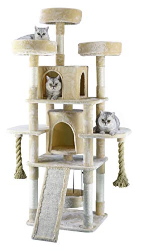Go Pet Club 70" Jungle Rope Cat Tree Kitty Condo Tower House Furniture With Swing Bed And And Slide For Indoor Cats, Beige #TOP25
