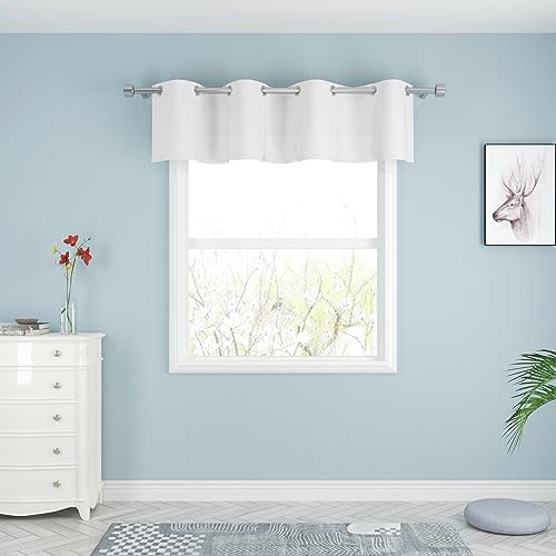 UPOPO White Valance Curtains 18 inches Long Linen Textured Curtain Valance Toppers Kitchen Short...