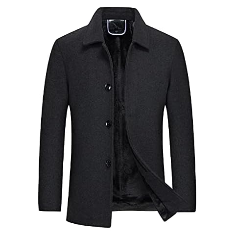 YOUTHUP Men's Wool Coat Winter Casual Short Trench Coats Regular Fit Windbreaker Peacoat Cover