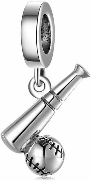 野球 フットボール チャーム ビーズ 925 スターリングシルバー ロックボール チャーム レディース メンズ スポーツ愛好家 (野