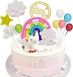 Morofme 12 Stück Einhorn Tortenaufsatz Wolke Regenbogen Tortenaufsatz Ballon Alles Gute zum Geburtstag Banner Kuchendekoration Ball Cupcake Picks