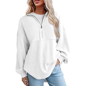 SHEWIN Womens Sweatshirt Casual Waffle Knit Half Zip Pullover Loose Long Sleeve Tops Fall Outfit Clothes 2024