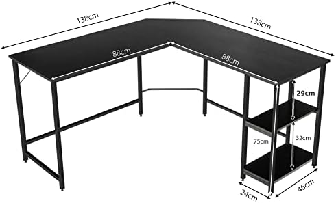 COSTWAY L-Shaped Computer Desk, Industrial Large 2-Person Corner Writing Workstation PC Laptop Table, Wooden Metal Frame Home Office Work Study Gaming Desk (Black, 138 x 138 x 75cm)