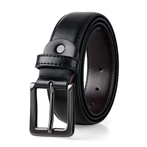 Mens Black PU Leather Belt, Classic Design Pin Buckle, Casual Dress Belts for Men