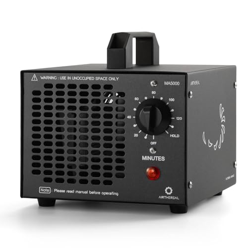 Airthereal MA5000 Commercial Ozone Generator, High Capacity Ozone Machine Odor Removal - Home Air Ionizers O3 Deodorizer for Rooms, Smoke, Cars and Pets, Eliminate Odors up to 2000sq.ft., Black