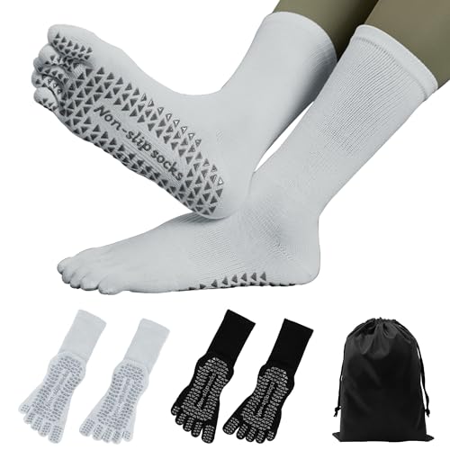 Image of Yoga Pilates Socks with Grips for Women Compression Non Slip Cushioned Knee High Socks for Barre Ballet Dance