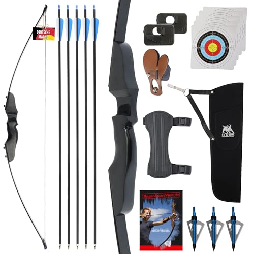 Pfeil und Bogen Set I Bogenschießen für Erwachsene Einsteiger Sportbogen 28lbs I Recurvebogen Anfänger Takedown Langbogen Jagd inkl. Pfeile und Zubehör