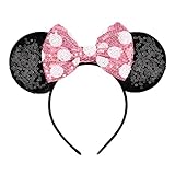 LYLIN Mouse Ears Headband, Sequin Ears Headbands with Bow Hairs Accessories for Girls Women Birthday Party Cosplay Costume (Pink)
