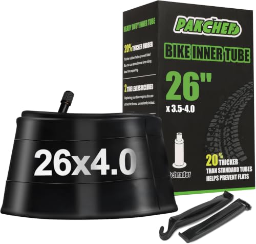 PAKCHEF 26x4.0 Fat Bike Tube with Schrader Valve - Heavy Duty Inner Tubes for 26 inch x 3.5/4.0 Electric Bicycle Road Mountain Reliable Performance & Smooth Ride