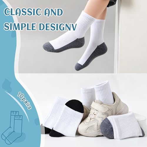 Image of DoSmart Kids Athletic Crew Socks Boys Girls Classics Cotton School Uniform Childs Sports Breathable Casual Socks 10 Pairs
