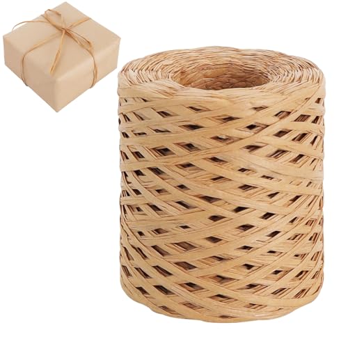 TONIFUL Raffia Paper Craft Ribbon 656 Feet Raffia Yarn for Gift Wrapping - Kraft Packing Paper Twine for Crochet Wrapping Gift DIY Crafts Tree Garlands Christmas & Holiday Party Decor(200m)