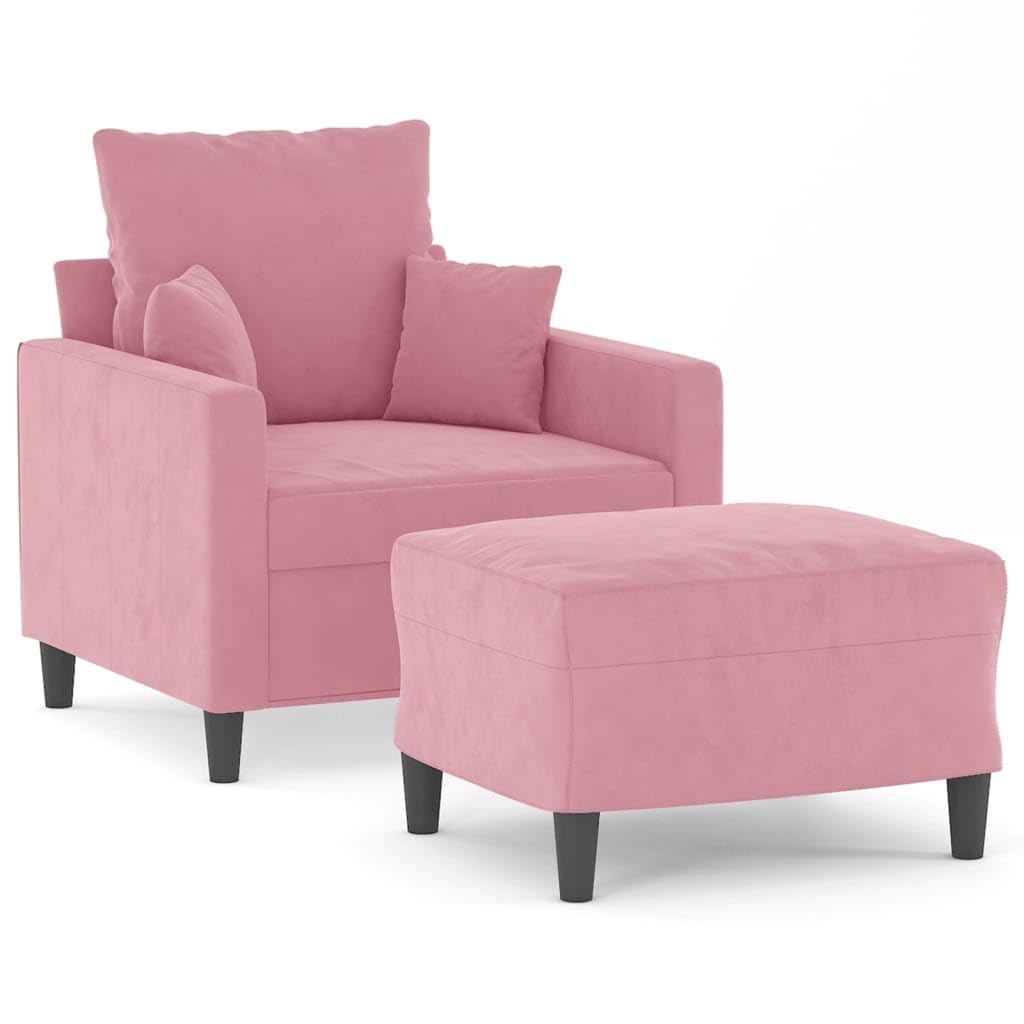 Sillón con taburete, color rosa, 60 cm, 2 unidades, para salón y salón