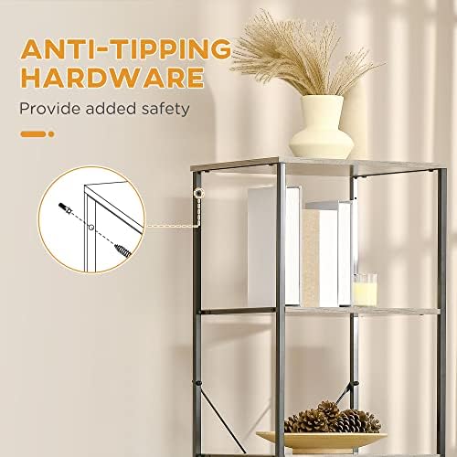 HOMCOM Industrial Storage Cabinet with 2 Open Shelves and 3 Foldable Fabric Drawers, Multifunctional Bookshelf in Living Room, Study, Bedroom, Grey