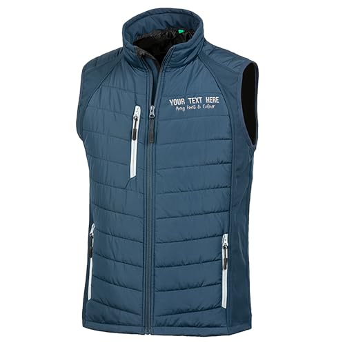 Image of Purple Print House Custom Embroidered Work Padded Gilet for Men | Personalised Lightweight Body Warmer with Embroidery Text | Staff Uniform or Outdoor Layer | Add Your Business Name, S, Navy/Grey