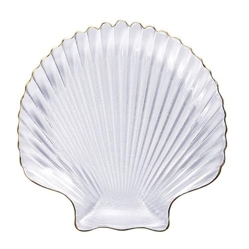 PRETYZOOM Plateau En Verre De Coquille Transparent Bord Doré, Assiette Délicate Pour Petit-déjeuner Et Présentation, Présentoir à Bijoux Multifonction Pour Fruits, Desserts Et Salon,