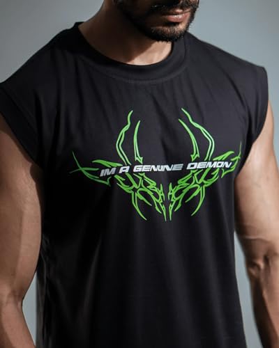 Image of ZAMS Anime Printed Tank Top for Men - 180 GSM Premium Cotton, Ultra Soft Black Gym Vest, Perfect for Training & Track, Stylish Comfort
