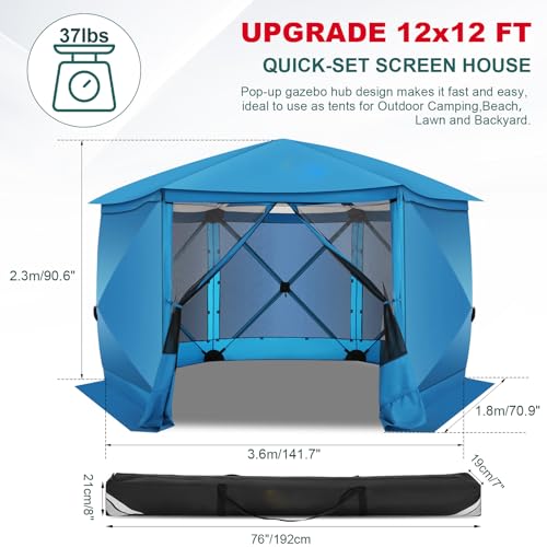 Image of COBIZI 12x12 FT Pop Up Canopy Stargazing Tent, Gazebos On Clearance with Removable Roof, Screened in Gazebo, Screen Tents Portable carpas para Patio for Outdoor Camping,Backyard, Garden, Blue(Pro)