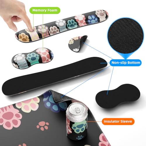 PULAIXIN Mouse Pad Wrist Support Keyboard Wrist Rest Support Extended Gaming Mouse Pad (34.5×15.7 in) Large Ergonomic 5 in 1 Mousepad Desk Mat Combo - CatPaw - Thumbnail 4