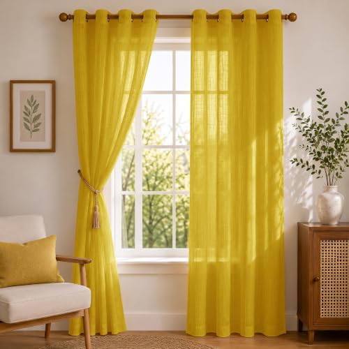 HOMEMONDE Cotton Sheer Curtains 8 Feet Long Set of 2 - Light Filt...