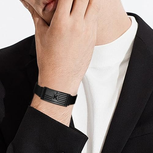 DuoDiner Initials Bracelets for Men Boys,A-Z Capital Letters American Flag Stainless Steel Bracelet Jewelry Gifts for Men Boys Kids Son Grandson Brother Dad Husband3