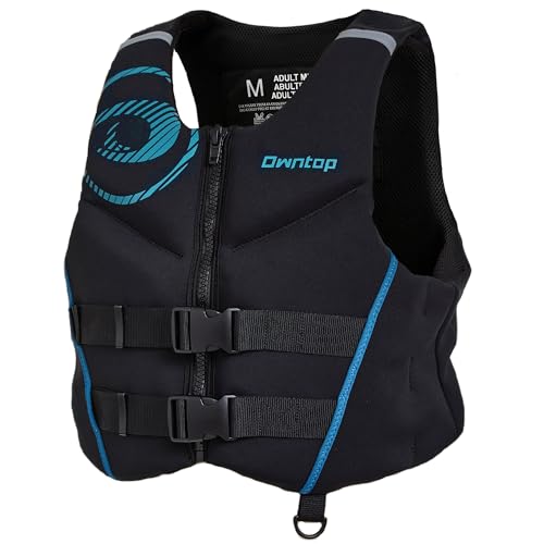 Owntop Schwimmweste für Erwachsene | Leichte Neopren-Auftriebsweste | Faltbare Schwimmhilfe mit Doppel-Sicherheitsgurten | Schwimmjacke für Bootssport, Kajakfahren, Angeln, Paddeln (Blau,L)