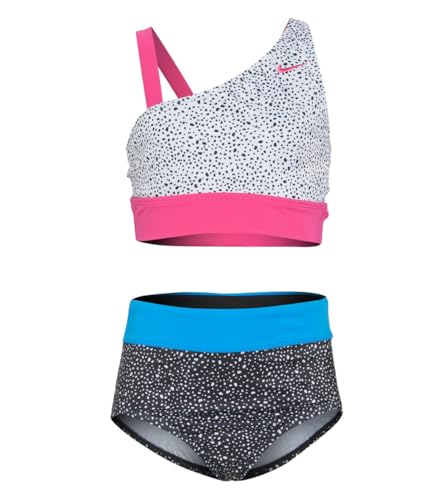 Nike Girls' Water Dots Asymmetrical Top & High Waist Bikini Set (Big Kid) Black