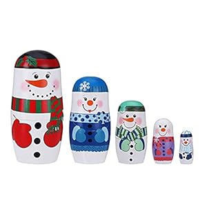 FZQBEY Kerstmis sneeuwpop Matroschka 5 stuks Matroschka poppen hout stapelpoppen, hout Kerstmis sneeuwpop nesting dolls…