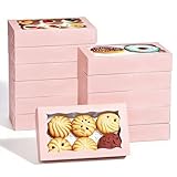 Contenu de l'emballage : 25 boîtes de boulangerie blanches, chacune avec une fenêtre transparente pour présenter élégamment les cookies, pâtisseries ou desserts.