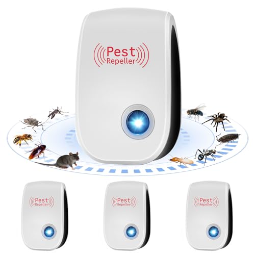 VVancha Tech 4 Stück Ultraschall Mäuseabwehr, Ultraschall Schädlingsbekämpfer, Mäuseschreck Mäusevertreiber & Elektronische Insektenschutzmittel für Mäuse Ratten Mücken Kakerlaken Spinnen Fliegen
