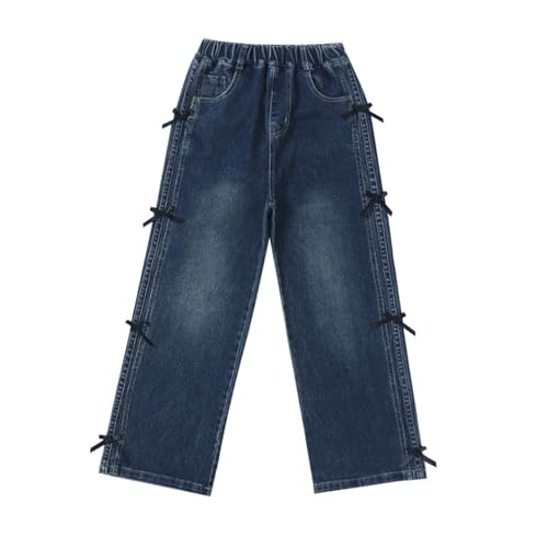 Jean droit fille avec nœud latéral un pantalon en denim souple et confortable pour l'automne