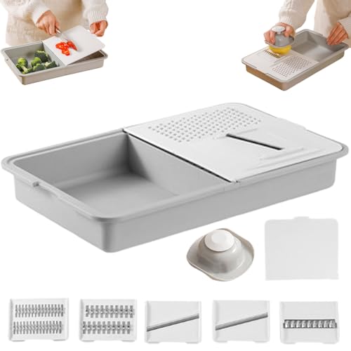 Multi-Functional Grater & Drainer Cutting Board, 2025 New 6 in 1 Cutting Board with Containers Lids and Graters, for Slicing Shredding Grinding for Kitchens, Non-Slip, Hand-Protecting (2set)