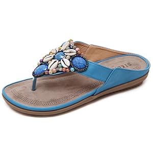 CCZZ Teenslippers voor dames, teenslippers, strass, sierparels, bohemian sandaal, comfortabele platte sandalen met T…