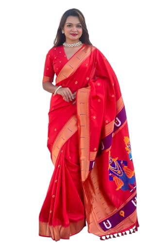 Image of SGF11 Women's Kanjivaram Paithani Silk Saree With Unstitched Blouse Piece