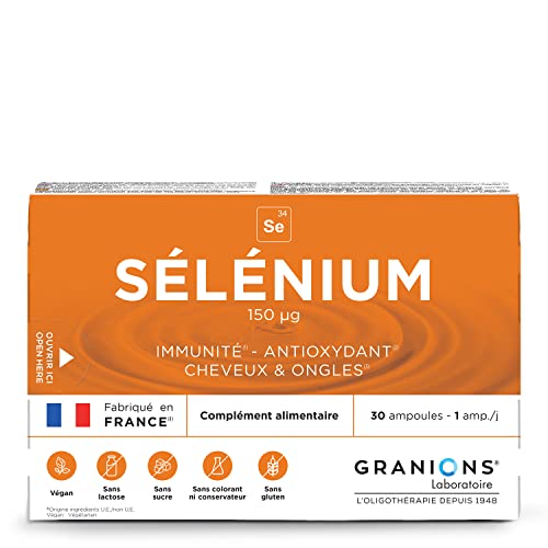 Granions® SÉLÈNIUM 150 µg - 30 ampoules = 30 jours - Immunité - Antioxydant - Cheveux & ongles - 150 µg de Sélénium - Made in France