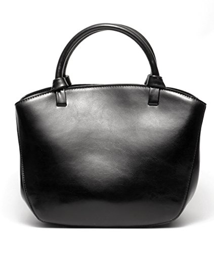 Covelin Genuine Leather Handbag Womens Retro Small Size Tote Shoulder Bag Black #TOP2