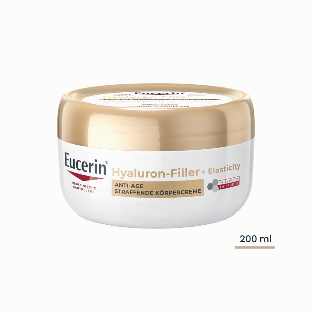 Eucerin Hyaluron-Filler + Elasticity Straffende Körpercreme 200 ml, Bodylotion strafft und regeneriert die Haut, feuchtigkeitsspendende Hautpflege mit Hyaluronsäure, Thiamidol und Arctiin