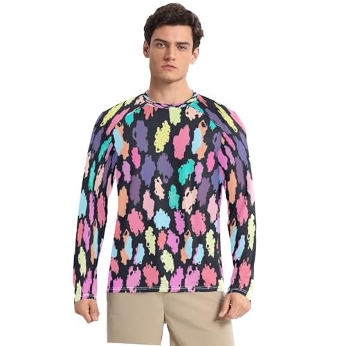 Bulletgxll Leopard Print Men's Sun Protection Shirts UPF 50+ Long Sleeve UV Rash Guard Quick Dry Swim Shirts