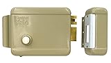 70 mm. - SX - Izquierda Cerradura eléctrica de sobreponer para puerta madera Art. 674 con pestillo azionabile retraído externo mediante llave, desde interior mediante botón y a distancia mediante impulso eléctrico de bajo voltaje (10 W-12 V). Acabado Acero Barnizado. controbocchetta I
