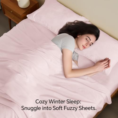 Image of BEDELITE Flannel Sheet Set, California King Size, Pink, 4 Pieces