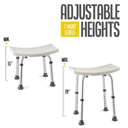 Shower Chair - With Back Scrubber & Additional Sponge - Tool Free Shower Chair For Elderly - With 8 Adjustable Heights - Portable Anti Slip Bath Chair For Elderly #TOP4