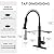 CREA Kitchen Faucets with Water Filter Faucet Buil-in,3 Way Drinking Water Faucet for Kitchen Sink,Black Kitchen Faucet with Pull Down Sprayer,Rotatable Spring Gooseneck Stainless Steel Single Handle