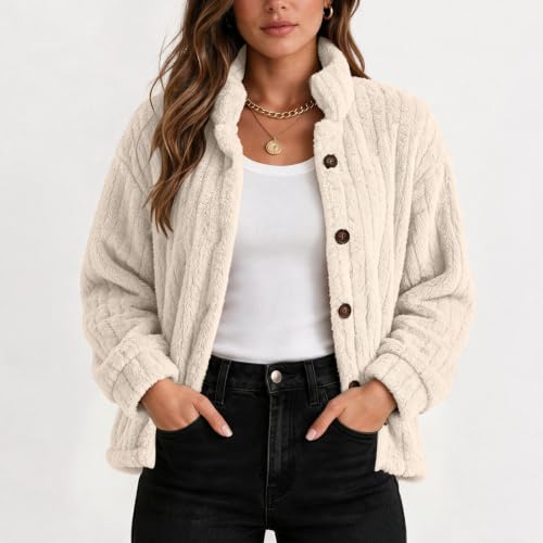 Sherpa Fleece Jacket Women Stand Collar Button Coat Travel Winter Daily Use - image 8