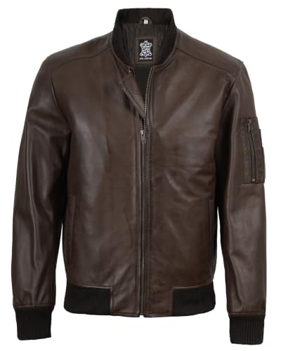 Image of Decrum Bomber Leather Jacket Men - Real Lambskin Casual Leather Jackets for Men with Zip Closure