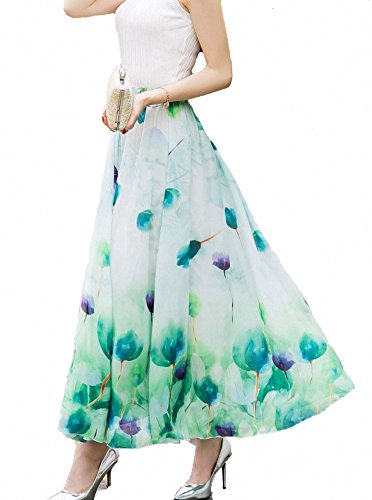 Afibi Women Full/Ankle Length Blending Maxi Chiffon Long Skirt Beach Skirt (Medium, Design P) #TOP4