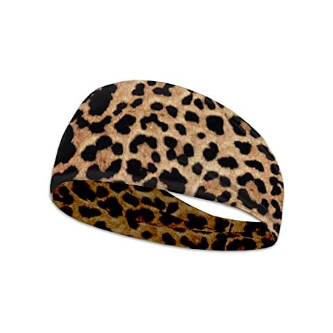 Leopard Print Headbands for Men, Vintage Cheetah Animal Texture Sweatbands for Sport Workout Polyester Running Headband Black Spots Cover
