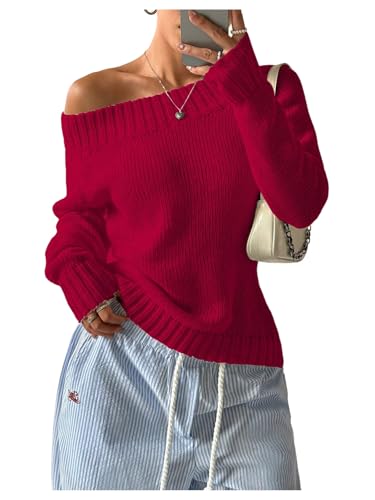SOLY HUX Women's Off The Shoulder Long Sleeve Sweater Trendy Pullover Tops