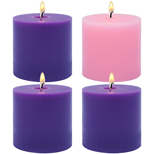 3×3 Inch Advent Pillar Candles, 3 Purple and 1 Pink Seasonal Celebration Candles for Advent Wreath and Christmas Decorations, Long-Lasting Slow-Burning Dripless Candles 3×3 Inch Advent Pillar Candles, 3 Purple and 1 Pink Seasonal Celebration Candles for Advent Wreath and Christmas Decorations, Long-Lasting Slow-Burning Dripless Candles